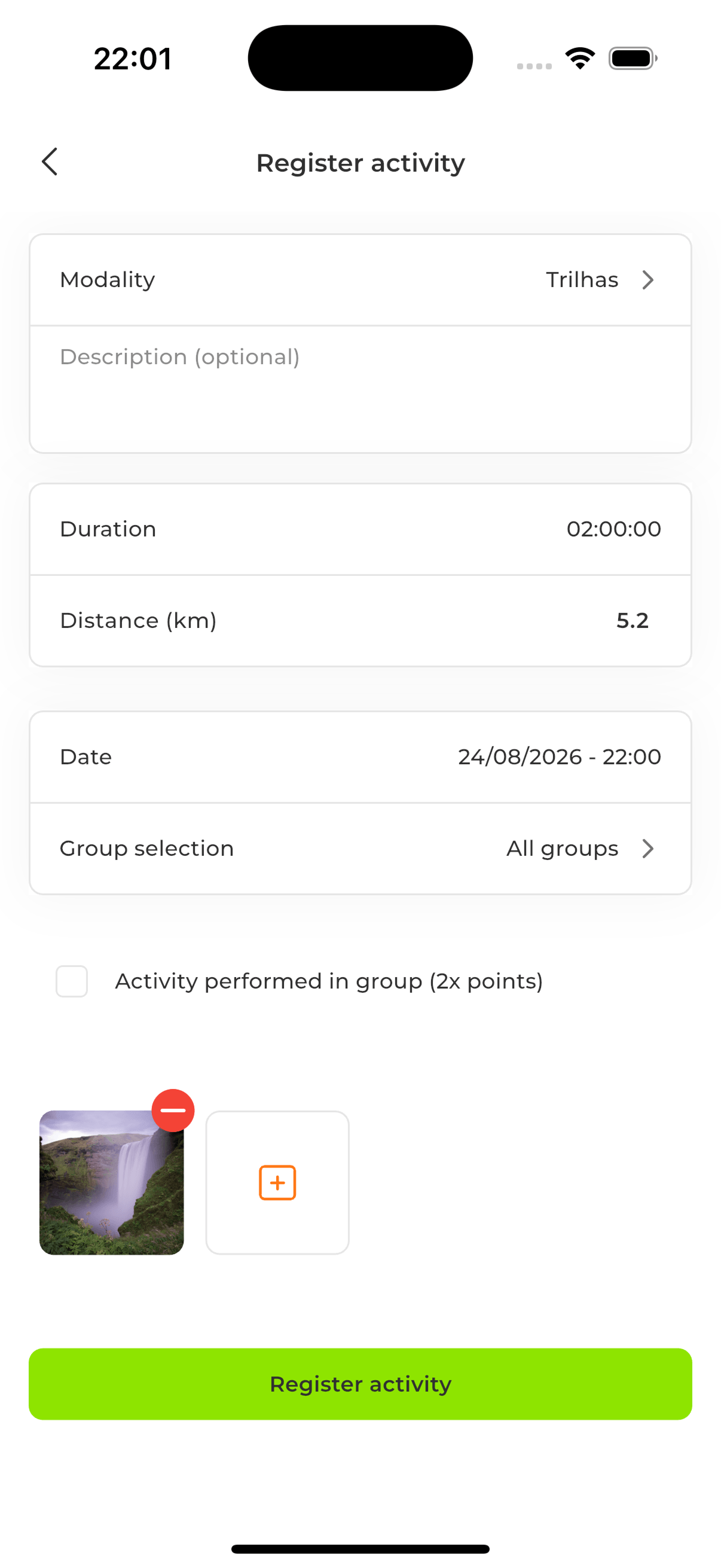 Registre sua atividade em qualquer tela